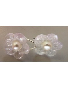 Quartz rose perle fleur Boucles argent 2