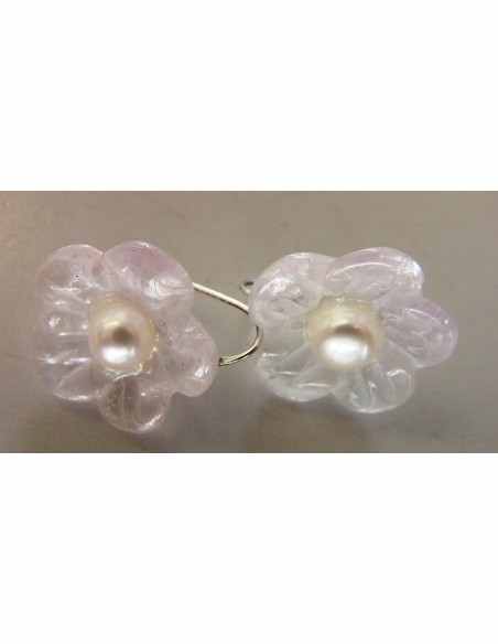 Quartz rose perle fleur Boucles argent Quartz rose perle fleur Boucles argent