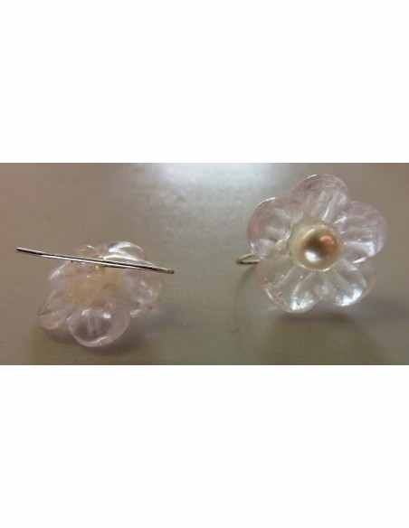 Quartz rose perle fleur Boucles argent Quartz rose perle fleur Boucles argent