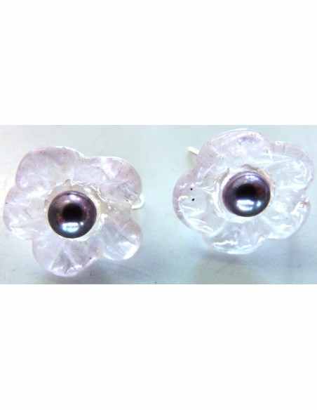 Améthyste Boucles fleur perle noire Améthyste Boucles fleur perle noire