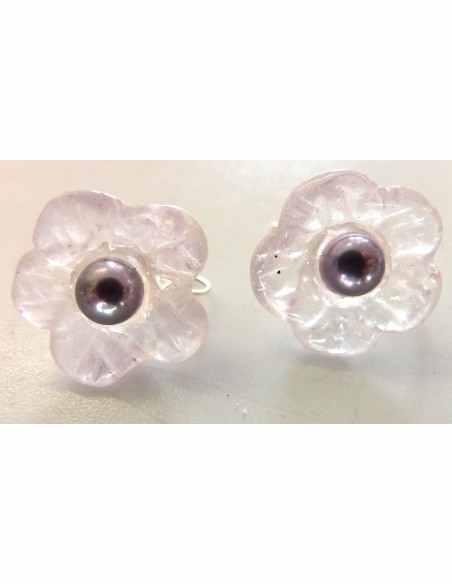 Améthyste Boucles fleur perle noire Améthyste Boucles fleur perle noire