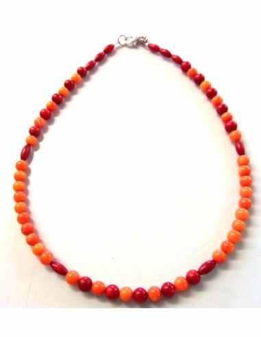 Corail orange et rouge  collier 6mm