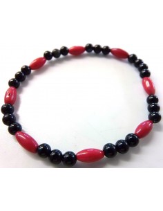 Bracelet corail rouge, jais 2