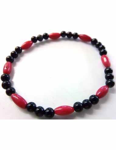 Bracelet corail rouge, jais