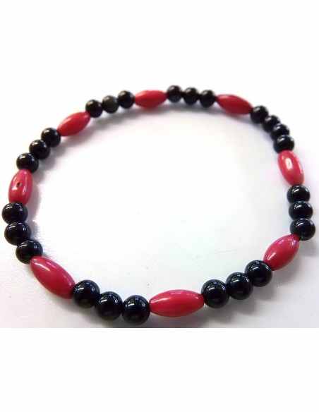 Bracelet corail rouge, jais