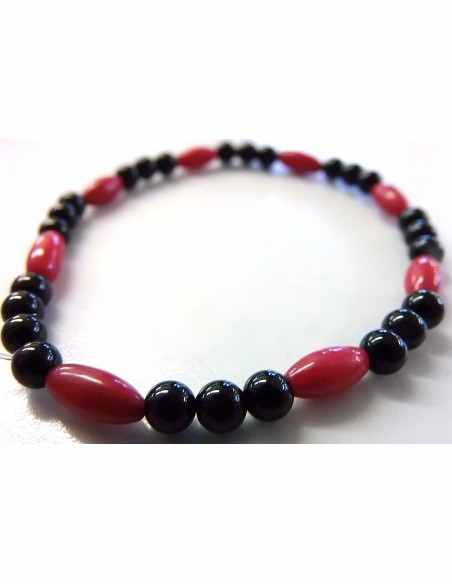 Bracelet corail rouge, jais