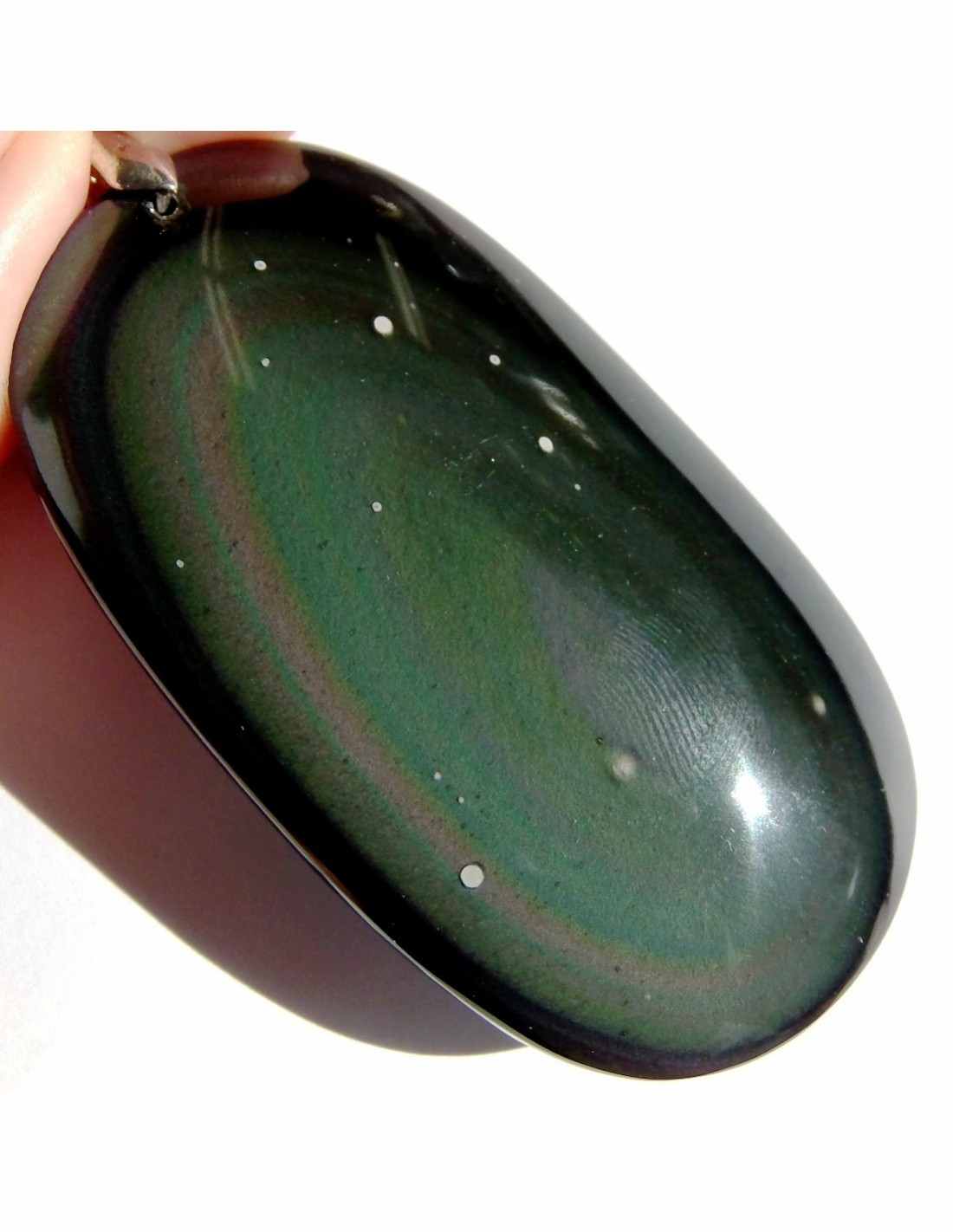 Pendentif Obsidienne Œil Céleste - Pierre Naturelle Volcanique - Protection, Taille 2 à 3.5 Cm