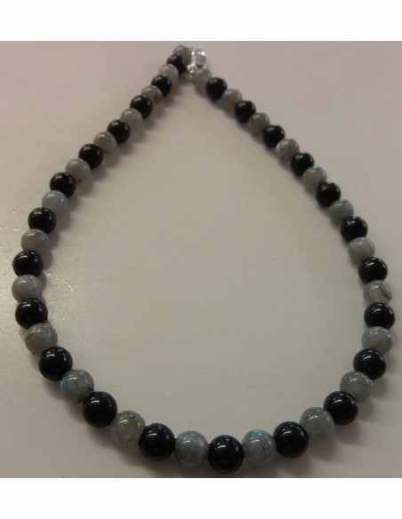 Collier tourmaline noire, labradorite 8mm Collier tourmaline noire, labradorite 8mm