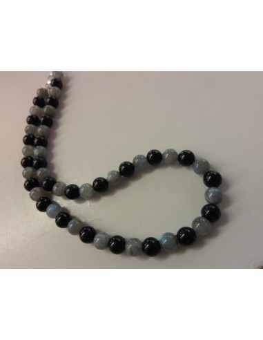 Collier tourmaline noire, labradorite 8mm