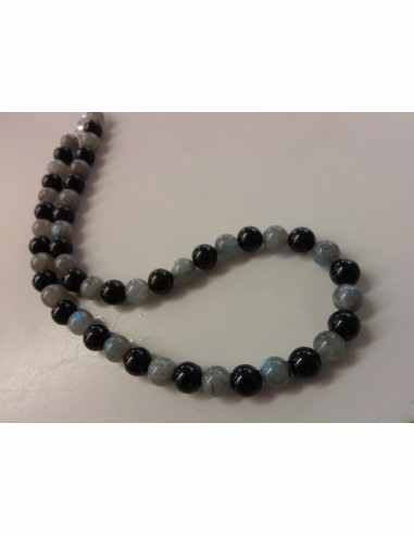 Collier tourmaline noire, labradorite 8mm