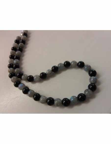 Collier tourmaline noire, labradorite 8mm Collier tourmaline noire, labradorite 8mm