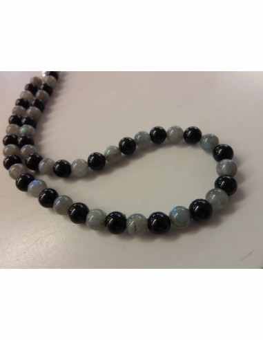 Collier tourmaline noire, labradorite 8mm