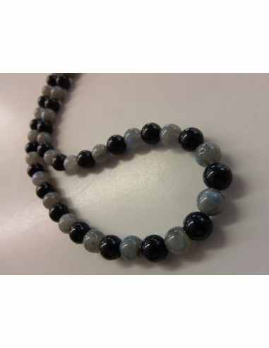 Collier tourmaline noire, labradorite 8mm