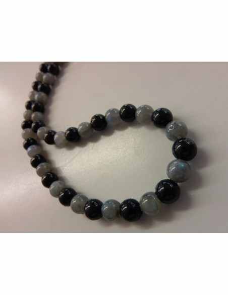 Collier tourmaline noire, labradorite 8mm Collier tourmaline noire, labradorite 8mm