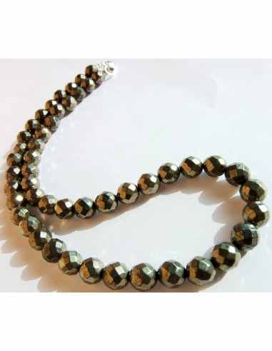 Pyrite 8mm facettes collier