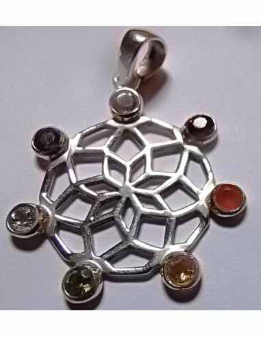Sept chakras argent pendentif