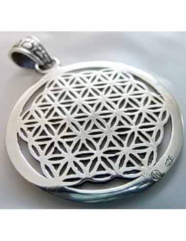 Fleur de vie, chakras argent pendentif