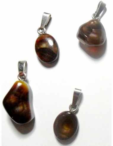 Agate feu noire pendentif argent