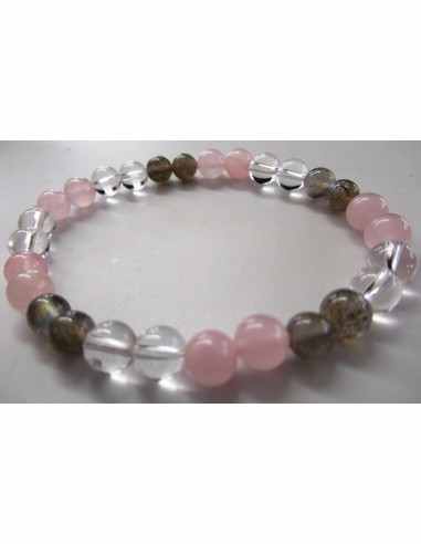 Bracelet cristal, quartz rose  labradorite 6mm