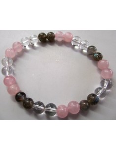 Bracelet cristal, quartz rose  labradorite 6mm 2