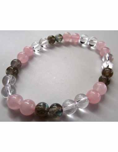 Bracelet cristal, quartz rose  labradorite 6mm