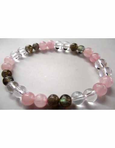 Bracelet cristal, quartz rose  labradorite 6mm