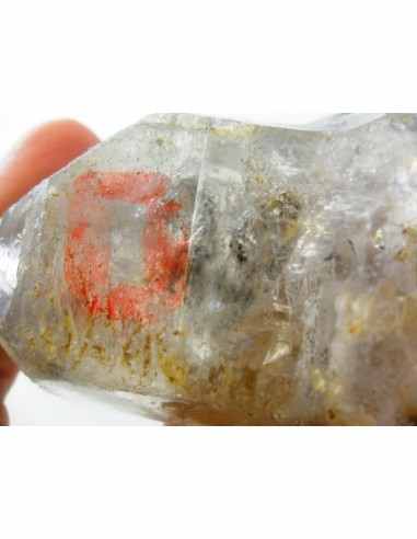 Quartz sceptre bipointé avec goutte d'eau