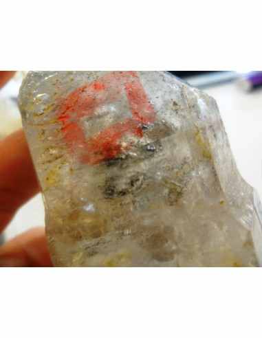 Quartz sceptre bipointé avec goutte d'eau
