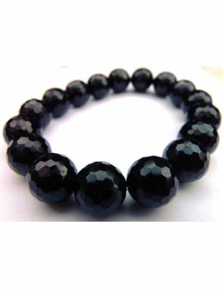 Bracelet tourmaline noire boules facettés 8mm Bracelet tourmaline noire boules facettés 8mm