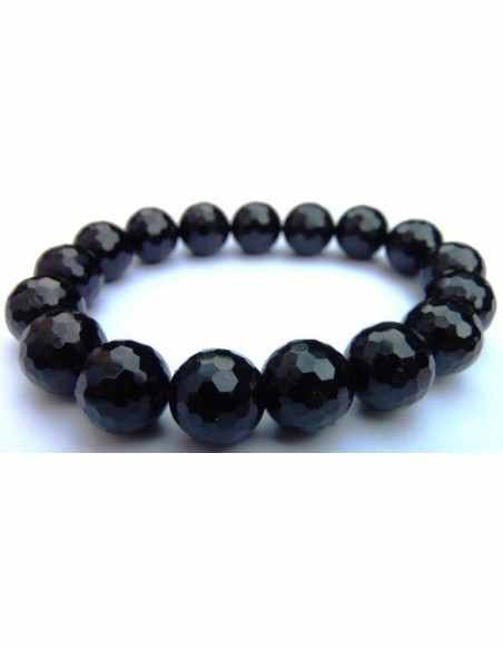 Bracelet tourmaline noire boules facettés 8mm Bracelet tourmaline noire boules facettés 8mm