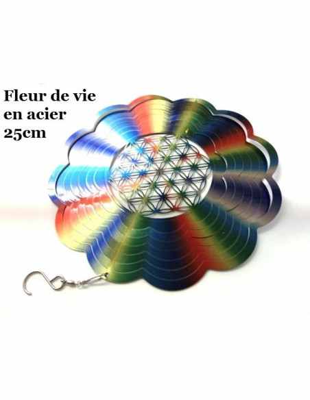 Fleur de vie acier arc-en-ciel