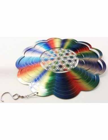 Fleur de vie acier arc-en-ciel