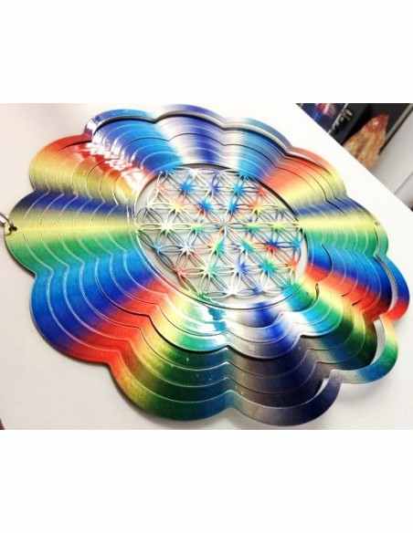 Fleur de vie acier arc-en-ciel