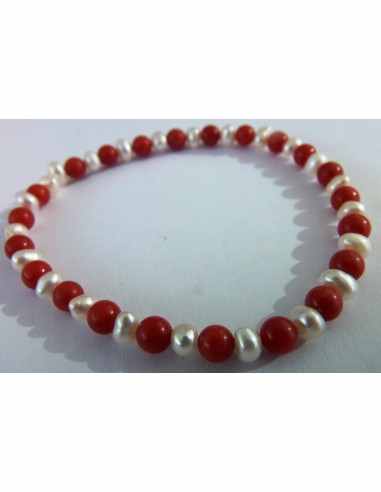 Bracelet corail rouge et perles 4mm
