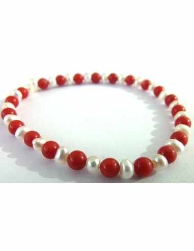 Bracelet corail rouge et perles 4mm
