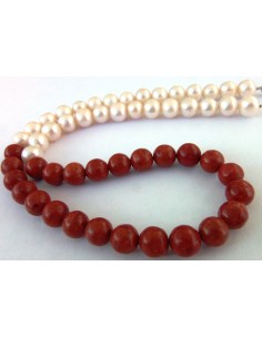 Collier corail rouge et perles 7mm 2