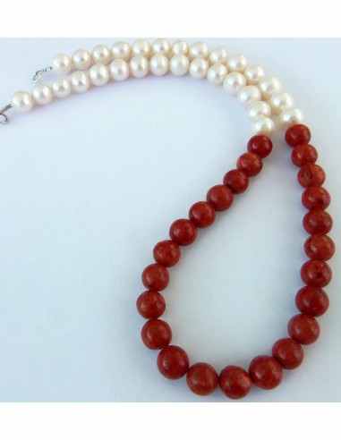 Collier corail rouge et perles 7mm