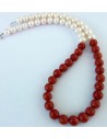 Collier corail rouge et perles 7mm