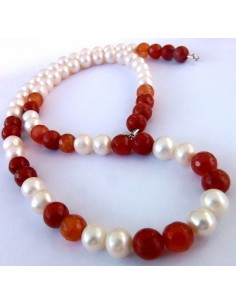 Collier perles, cornaline, corail rouge 8mm 2