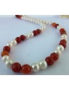 Collier perles, cornaline, corail rouge 8mm