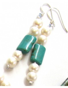 Turquoise et perles de culture boucles doreilles