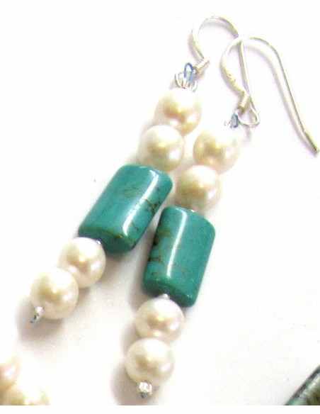 Turquoise et perles de culture boucles doreilles Turquoise et perles de culture boucles doreilles