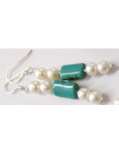Turquoise et perles de culture boucles doreilles 2