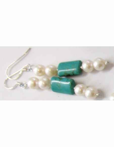 Turquoise et perles de culture boucles doreilles Turquoise et perles de culture boucles doreilles