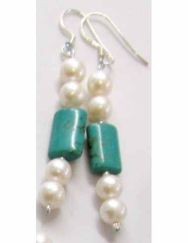 Turquoise et perles de culture boucles doreilles