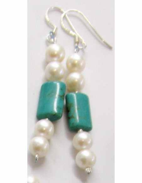 Turquoise et perles de culture boucles doreilles Turquoise et perles de culture boucles doreilles