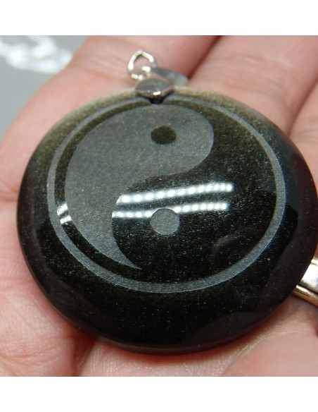 Obsidienne oeil celeste 12mm collier