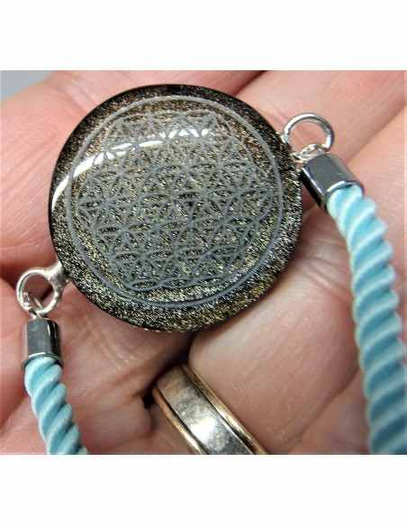 Bracelet Fleur de vie obsidienne dore