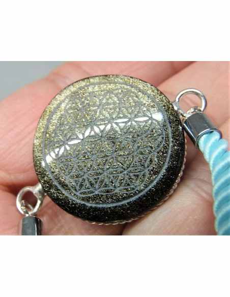 Bracelet Fleur de vie obsidienne dore