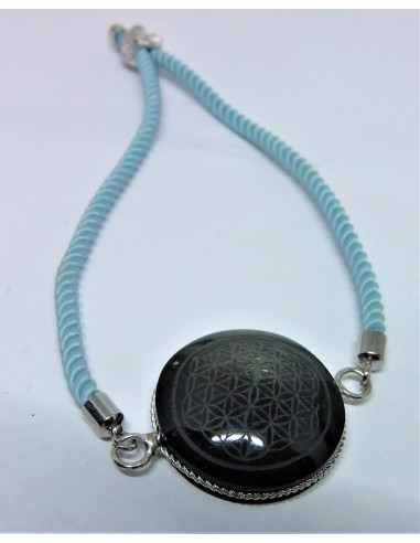 Bracelet Fleur de vie obsidienne dore